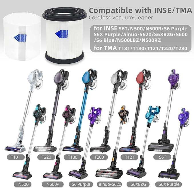 High-Efficiency Filter Replacement for TMA T120 T121 T151 T150 T220 T210 T181 T180 T220 Cordless Vacuum Cleaner/INSE N5S N5T S6T S6P Pro S610-8 pack+1pc brush