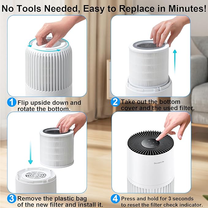 H7126 Replacement Filter for GoveeLife H7126 Mini Air Purifier, Govee Air Purifier Filter, 3-in-1 True HEPA Filter, Part #H7126-RF, 1 Pack