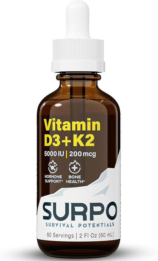Vitamin D3 + K2 Liquid Drops with Omega 3 Oil - 5000 IU Vitamin D Drops K2 for Hormone Support & Bone Health - Liquid Vitamin D3 with K2 Drops for Maximum Absorption - 2Fl Oz Vitamin K2 D3