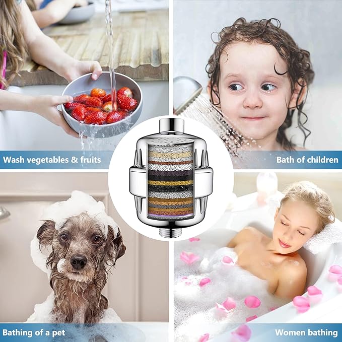 20 Stage Shower Filter with Vitamin C E for Hard Water with 3 Cartridges, High Output Universal Shower Head Water Softener Filter to Remove Chlorine and Fluoride-Reduce Dry Itchy Skin,Dandruff,Eczema