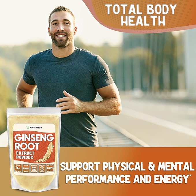 XPRS Nutra Ginseng Root Extract Powder - Ginseng Powder Supports Cognitive Function, Physical Performance, and Immune System - Vegan Friendly Panax Ginseng in Powder Form (4 Ounce)