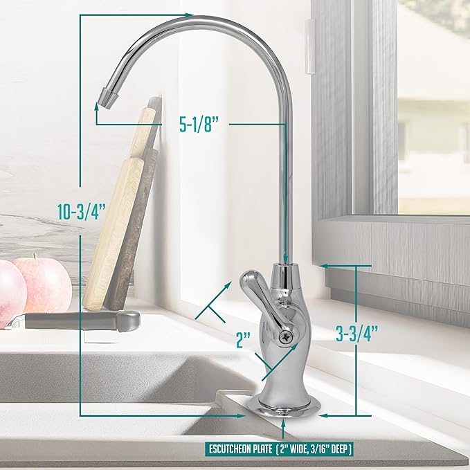 Reverse Osmosis Faucet Drinking Water Filtration System - Non Air Gap, Vase Style with Wrench (Chrome)