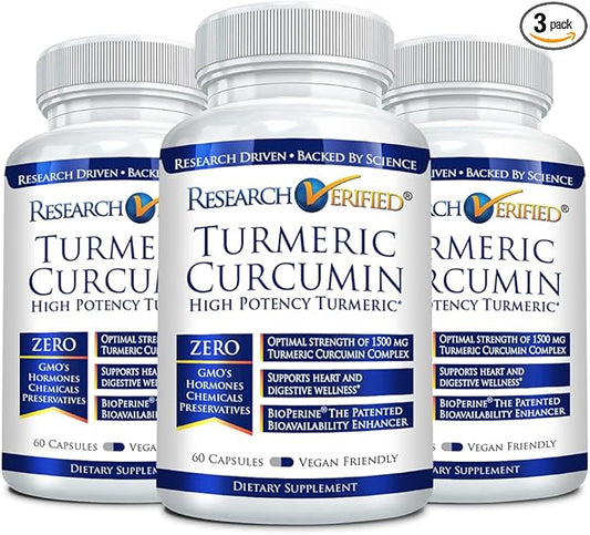 Research Verified Turmeric Curcumin - with BioPerine, Curcumin C3 Complex - Vegan - Made in The USA - 180 Capsules - Made in The USA