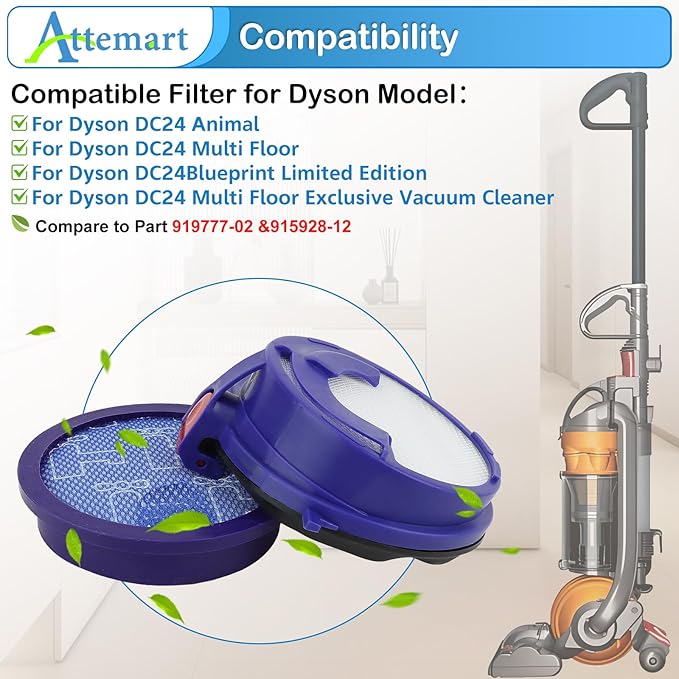 Replacement Filter Kit Compatible with Dyson DC24 Animal, DC24 Multi-Floor The Ball Filter Kit, Includes Washable and Hepa Filter, Replace Part 919777-02 and 915928-12