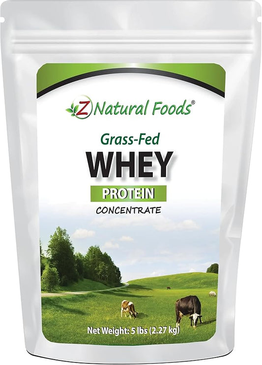 Z Natural Foods Grass-Fed Whey Protein Concentrate - Clean Whey Protein Powder from New Zealand - Cold Processed Pure Whey Protein with Essential Amino Acids for Nutrition & Fitness, Unflavored, 5 lbs