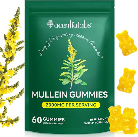 Mullein Gummies for Lung Detox, Mullein Herbal Supplement, 2000mg Mullein Leaf Extract for Respiratory & Digestive & Immune Support - 60 Gummies