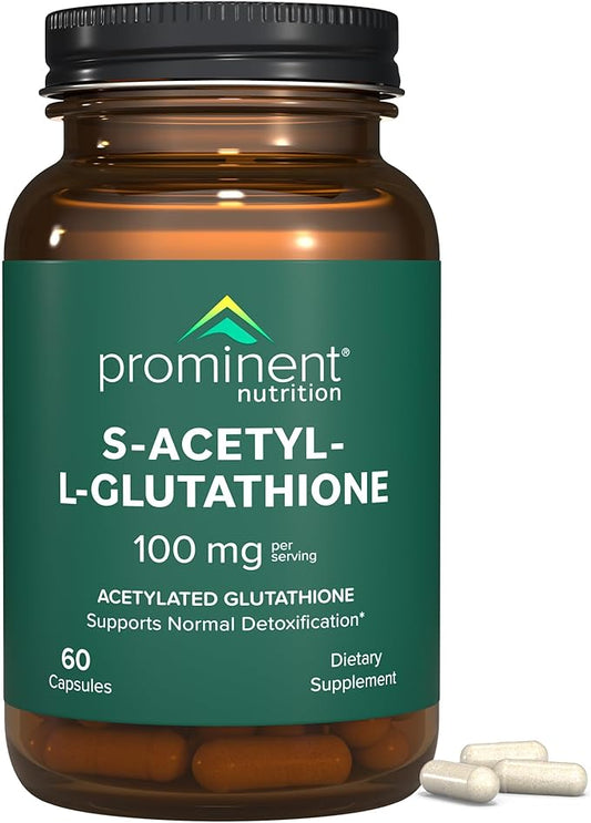 Prominent Nutrition S-Acetyl L-Glutathione Supplement - Clinically Researched Emothion Acetylated Glutathione for Normal Liver Detoxification Support & Optimal Antioxidant Effect, 60 Vegan Capsules