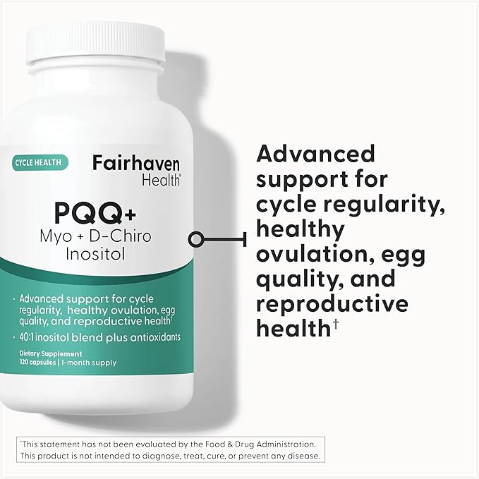 Fairhaven Health PQQ Plus Myo-inositol D-Chiro Inositol Supplement | PQQ Supplement to Support Cycle Regularity, Healthy Ovulation, Egg Quality, Women’s Reproductive Health | Non-GMO | 120 Capsules