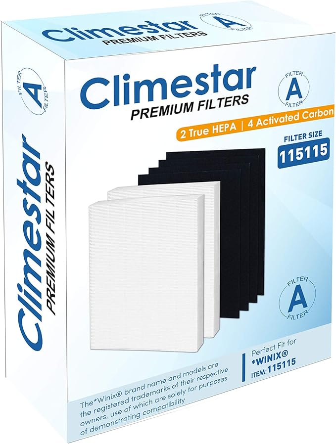 Climestar True HEPA Filter A 115115 Size 21 Pack of 2 Hepa plus 4 PreFilter Replacement filters Compatible with Winix Air Purifiers 6300 P300 5300 5500 5300-2 6300-2 C535