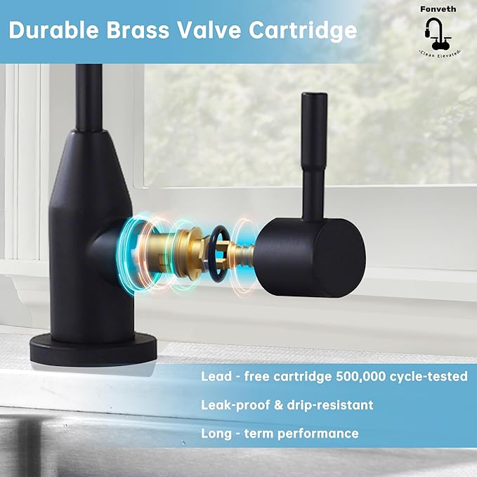 Drinking Water Faucet, Black RO Faucet Modern for Under Sink Water Filter System Non-Air Gap 360-degree Swivel Spout