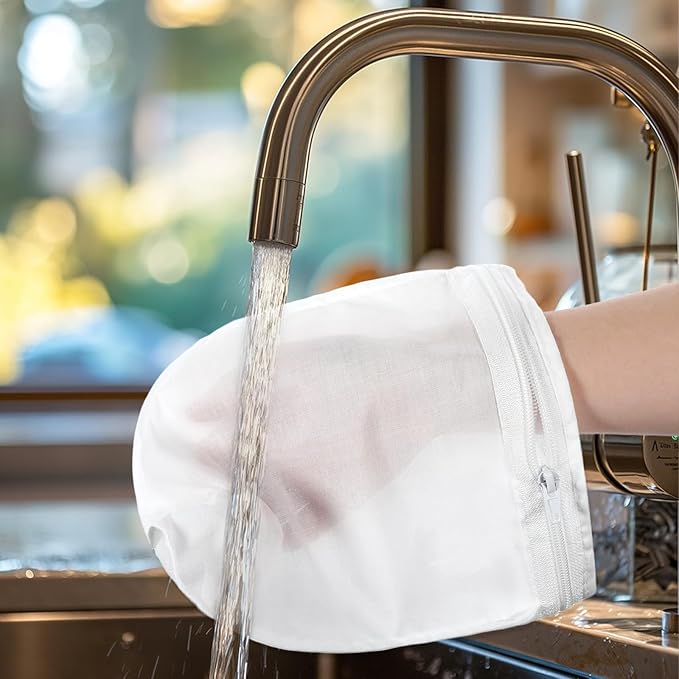 3 PCS Fine Mesh Strainer Bags with Handle, Reusable Cheese Cloth Bag with Zipper, Food Grade Filter for Coffee Soy Thai Tea, Yogurt Nut Milk and Soup