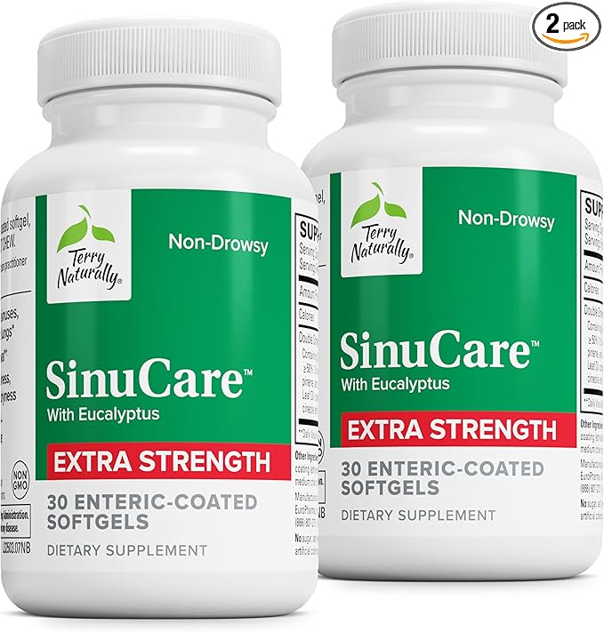 Terry Naturally SinuCare Extra Strength - Dietary Supplement with Eucalyptus & Myrtle - Immune & Lung Health Support - Supplement Formula to Aid Sinus Health - 30 Servings (Pack of 2)