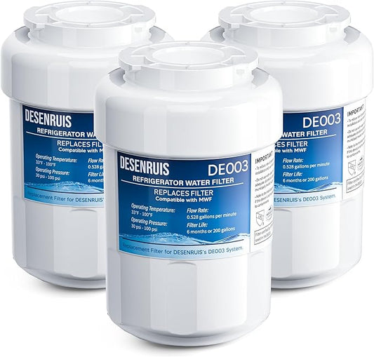 Water Filter Replacement Compatible with GE MWF, SmartWater MWFP, MWFA, GWF, HDX FMG-1, WFC1201, RWF1060, 197D6321P006, Kenmore 9991, Pack of 3, By DESENRUIS