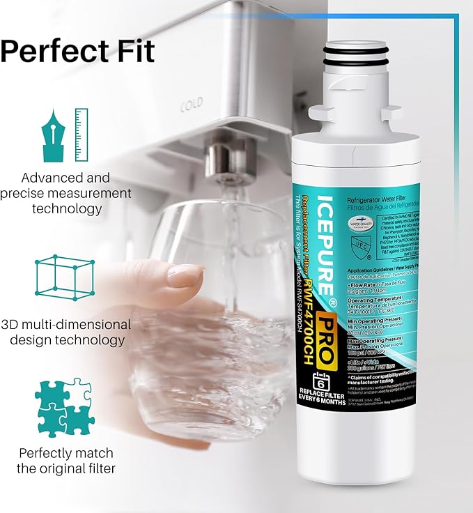 ICEPURE PRO ADQ74793501 NSF/ANSI 401 Certified Replacement LT1000P Kenmore Elite 46 9980, ADQ747935 LT1000PC LT1000 ADQ74793502 LMXS28626S LFXS26973S Refrigerator Water Filter, 3 PACK