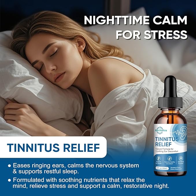 Tinnitus Relief for Ringing Ears, Ear Tinnitus Relief Drops, Herbal Ringing Relief with Ginkgo Biloba, Vitamin C, B12 for Ear Clicking Buzzing, Improving Hearing for Men and Women, Strawberry 2 Fl Oz