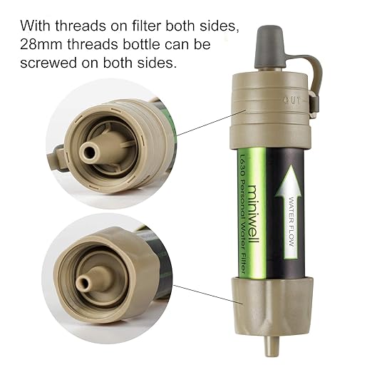 Miniwell Gravity Water Filter Straw - Ultralight, Versatile Hiker Filter with Bucket Connector. Emergency Kit for Hurricane Storm Supplies