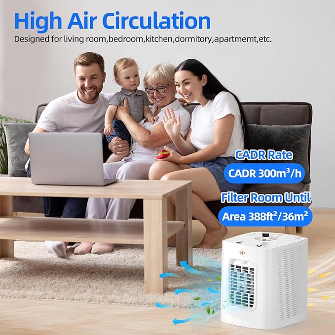 Small Air Purifiers for Home Large Room Covers Up to 1100 Ft², H13 HEPA Double-Sided Air Filter Purifier for Pets, Air Cleaner for Wildfire Smoke, Dust, Smoke, Pet Hair