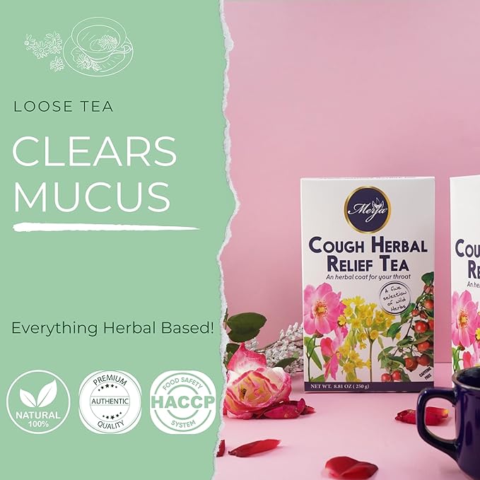 Merja Herbs Cough Relief Herbal Tea [250g] Caffeine-Free Tea for Cough & Cold Relief, Sore Throat & Cough Support | Mediterranean Loose Tea | Herbal Teas & Beverages, Pack of 1