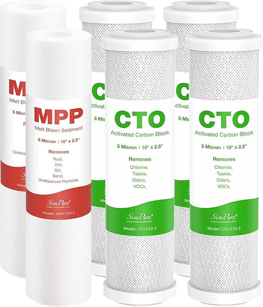 SimPure 1-3 Stage Reverse Osmosis Water Filter Replacement Set, Compatible with APEC Essence & Ultimate Series, 2 Sets Pre-Filter for ROES-50, ROES-PH75, RO-90, RO-PERM & Most 10" Water Filter Systems