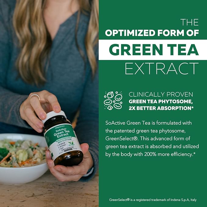 SoActive Green Tea™ Extract - Clinically Studied Green Tea Phytosome - Up to 200% Better Absorption & Bioavailability - Clinically Validated Dose - Supports Metabolism & Weight Management - 60 Caps