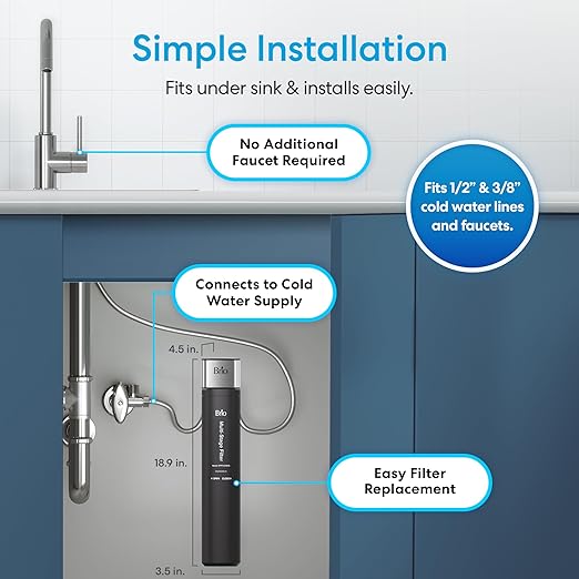 Brio 16" Under Sink Water Filter System for Kitchen & Bathroom Faucet | 3-Stage Single Housing 0.5 Micron Filters PFAS, Chlorine, Lead, Mercury+ | 15,000 Gallons/2 Years | NSF/ANSI 42 & 372 Certified