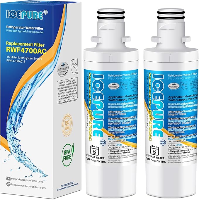 ICEPURE ADQ747935 Replacement for LG LT1000P MDJ64844601, Kenmore Elite 46 9980, ADQ74793501 LT1000PC LT1000 ADQ74793502, LMXC23796S, LMXS28626S, LFXS26973D Refrigerator Water Filter, 2PACK
