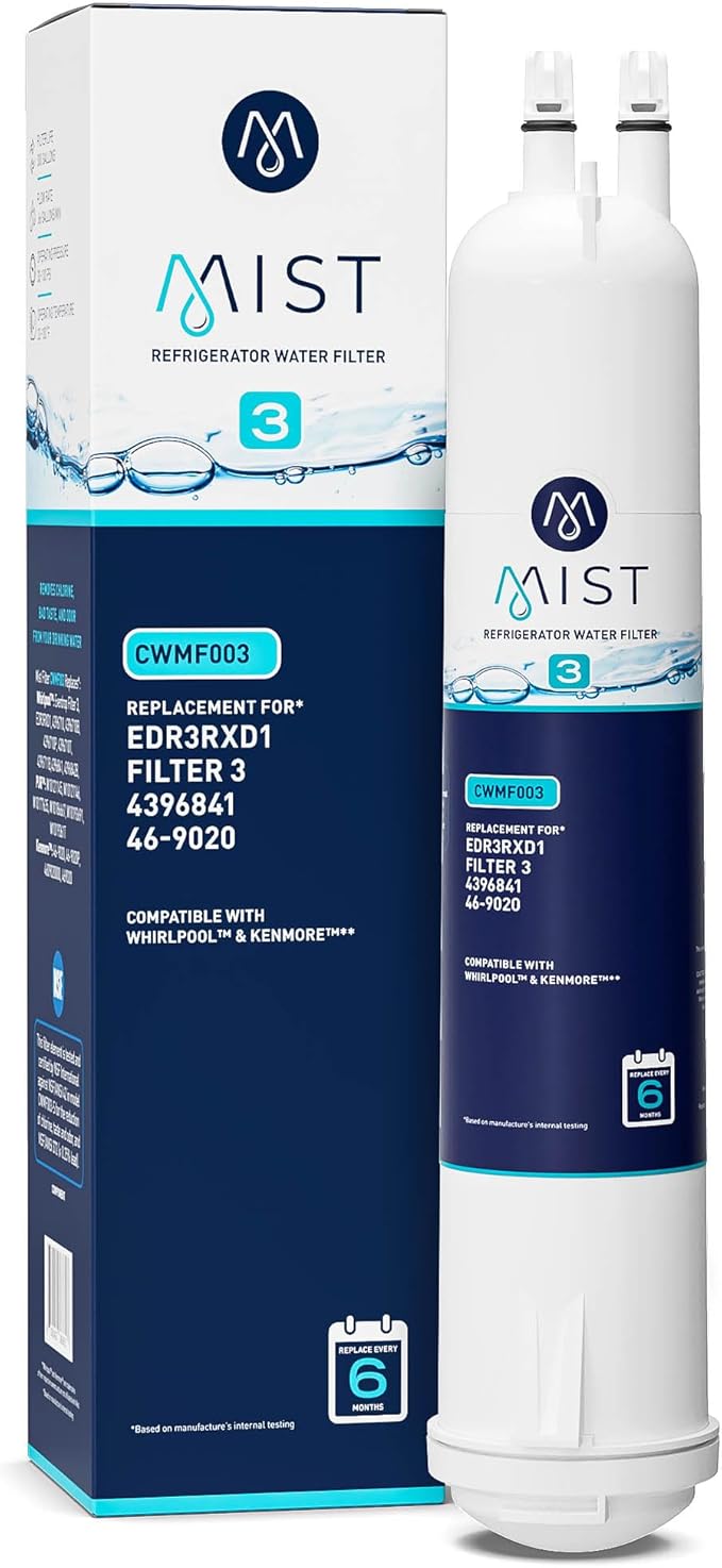 Mist EDR3RXD1 Refrigerator Water Filter Replacement for EveryDrop Filter 3, Whirlpool 4396841, 4396710, Kenmore 46-9030, 46-9083 – NSF 42 Certified – 1 Pack