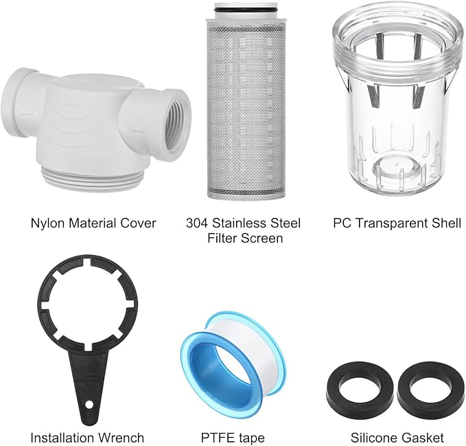 3-Pack Water Pump Strainer with 40 Mesh Stainless Steel Filter Screen, 3/4" Inch Female NPT in-line Strainer for Garden Hose Outdoor RV Water Tank Pressure Washer [White]