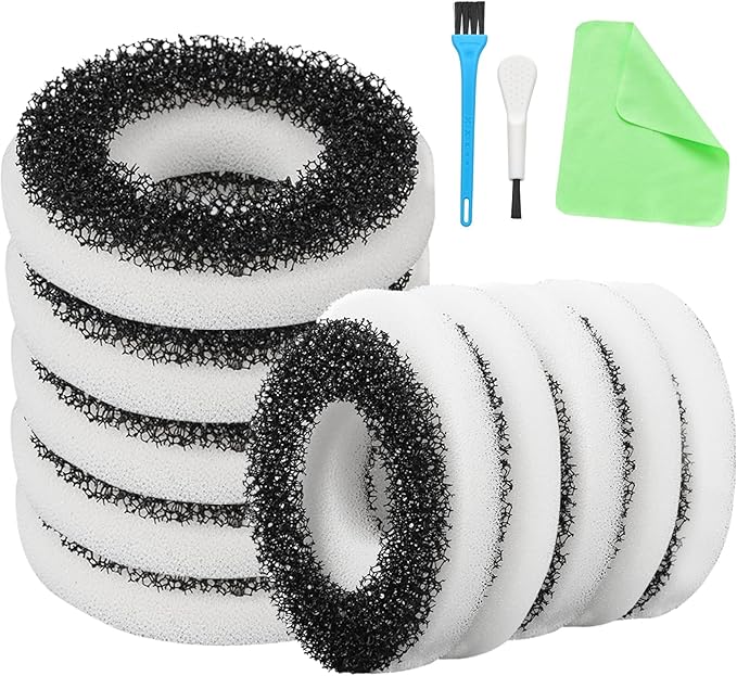 Foam and Carbon Rings Filter Replacement Compatible with Biorb Aquariums，Aquarium Sponge Foam Filter Pads (10 Piece of Carbon Foam, 10piece of Regular Foam, 2 Cleaning brushs,1 Cleaner pad)