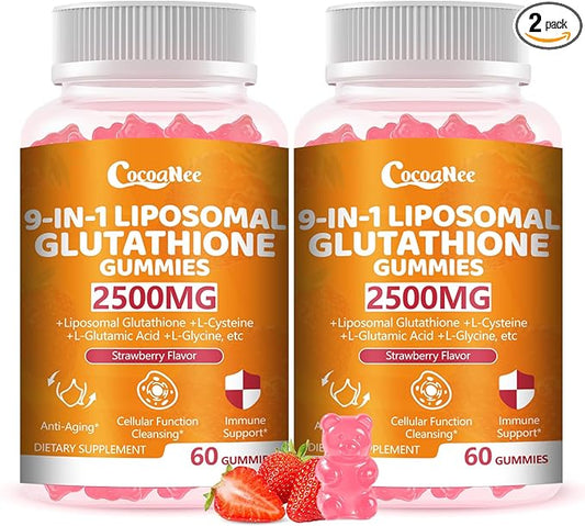 2 Packs 2500MG Liposome Glutathione Gummies, Composite L-Cysteine, L-Glycine Synergies, Collocation Milk Thistle Protect Liver, Increas 98% Absorption Rate, Whitening Skin Antioxidant Anti-Aging