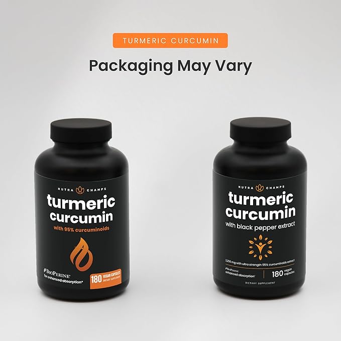 NutraChamps Turmeric Curcumin with Black Pepper Extract 1500mg, 95% Curcuminoids Extra Strength Turmeric Supplement for Joint Health, Brain, Heart & Immune Support, 180 Turmeric Capsules