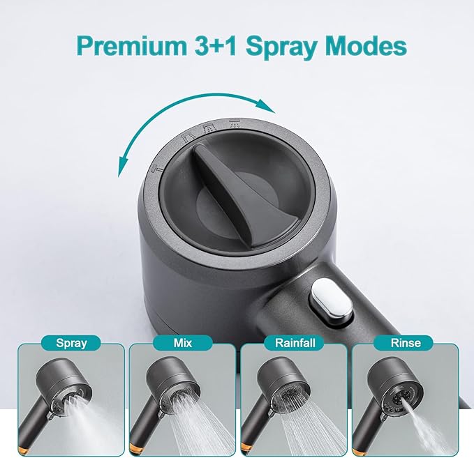 High Pressure Showerhead with Filters, Filtered Shower Head Handheld with ON/OFF Switch,Extra Long 79-inch Hose and Adjustable Angle Bracket Extra Low-Reach Adhesive Wall Mount for Kids (Gray)