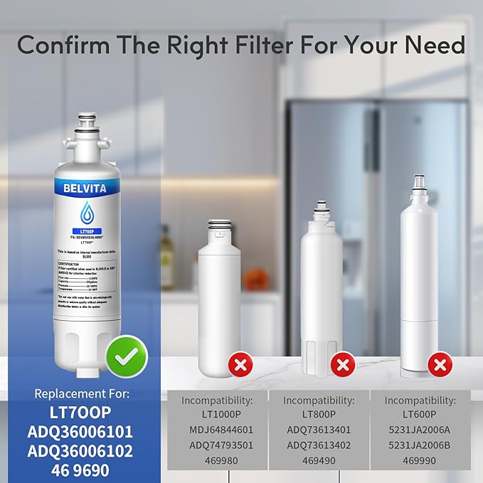BELVITA Water Filter Replacement for IG LT700P, Kenm0re 9690, 469690, ADQ36006102, HDX FML-3, LFX28968ST LFXS29626S LFXS30766S LFX31925ST LFX31945ST Refrigerator, 3 Packs