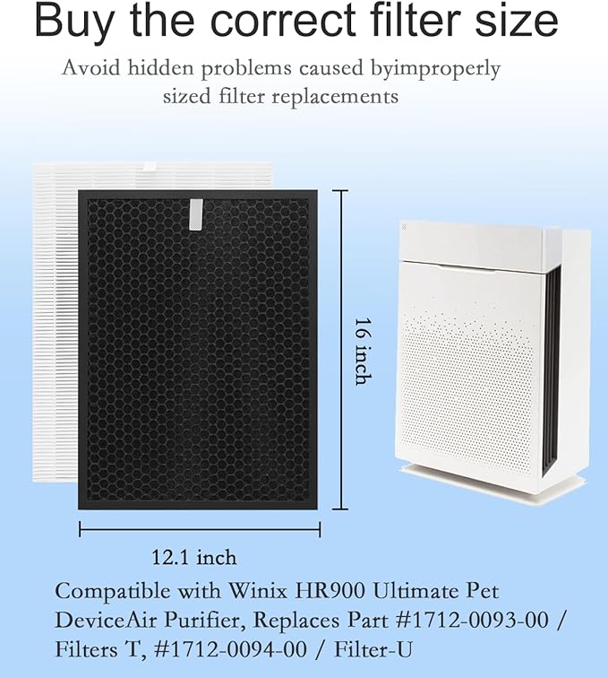 2 Pack HR900 Replacement Filters T Set Compatible with HR900 Ultimate Pet Air Purifier, True HEPA + Activated Carbon Filter, Part Number 1712-0093-00/T&1712-0094-00/U