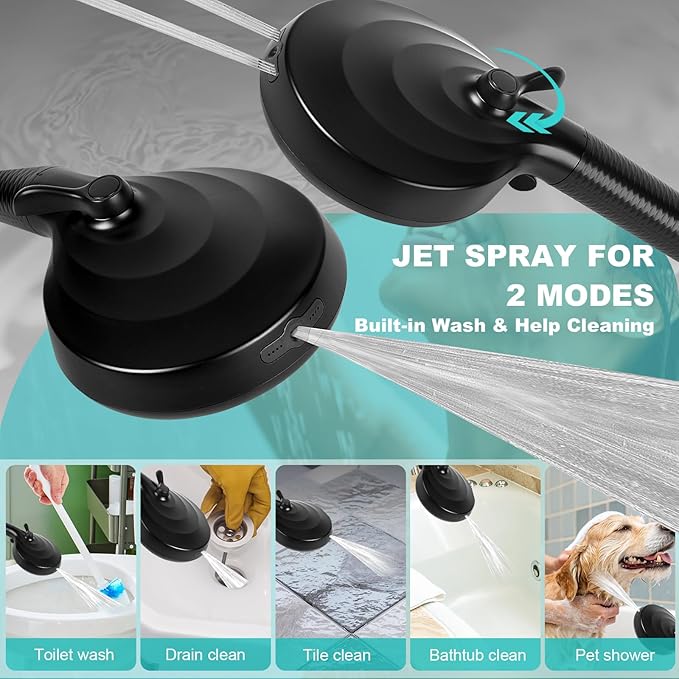 Filtered Shower Head with Handheld, 8+2 Modes High Pressure with Multi-Stage Filter Beads for Hard Water - Gentle on Skin & Hair, Long Stainless Steel Hose, Overhead Brackets, G1/2 Universal (Black)