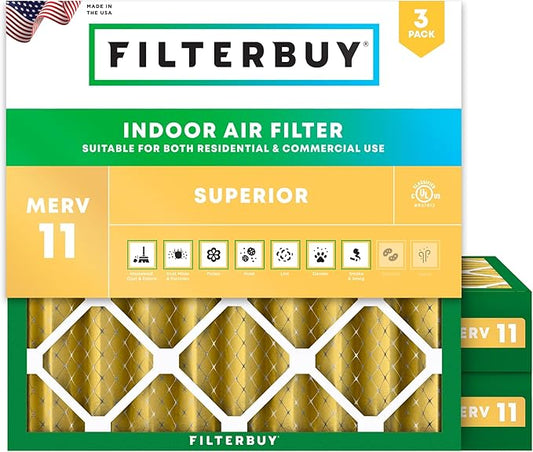 Filterbuy 24x24x4 Air Filter MERV 11 (MPR 1200) Allergen Defense Replacement (3-Pack), Electrostatic Pleated HVAC AC Furnace Filters, Made in USA (Actual Size: 23.38 x 23.38 x 3.63)
