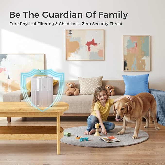 Air Purifiers For Bedroom And Home, 1095 Sq. Ft True H13 Hpea Pet Air Purifier For Dorm Room With Air Quality Display 360° Air Intake & Outlet For Bedroom Office, DH-JHD07(White)