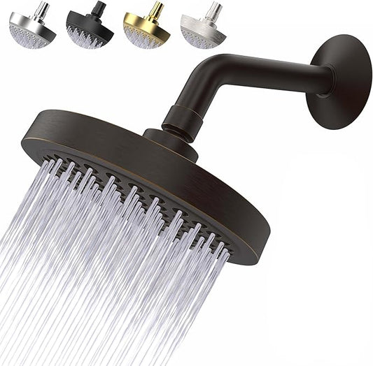 High Pressure Shower Head - Anti-Clogging Silicone Nozzles - 2.5 GPM Removable Restrictor - Easy Clean Adjustable Replacement - easy to install with Plumbers Tape - 6 inch - Oil Rubbed Bronze Finish