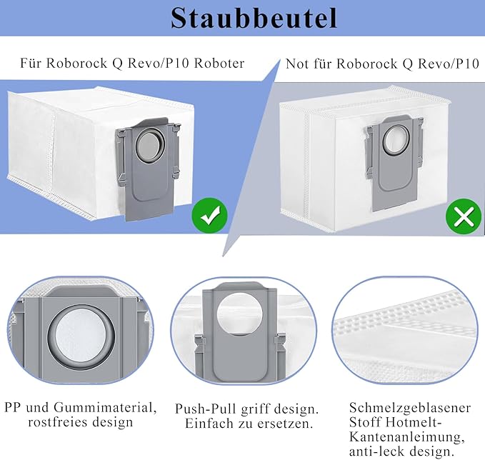 Accessories Kit Compatible with Roborock Q Revo【Not for Qrevo S/Pro/Plus/Maxv】Robtic Vacuum Cleaner, 2 Main Brush Roller, 4 Hepa Filters,4 Mop Pads,4 Dust Bags, 6 Side Brush,22 Pack Replacement Parts