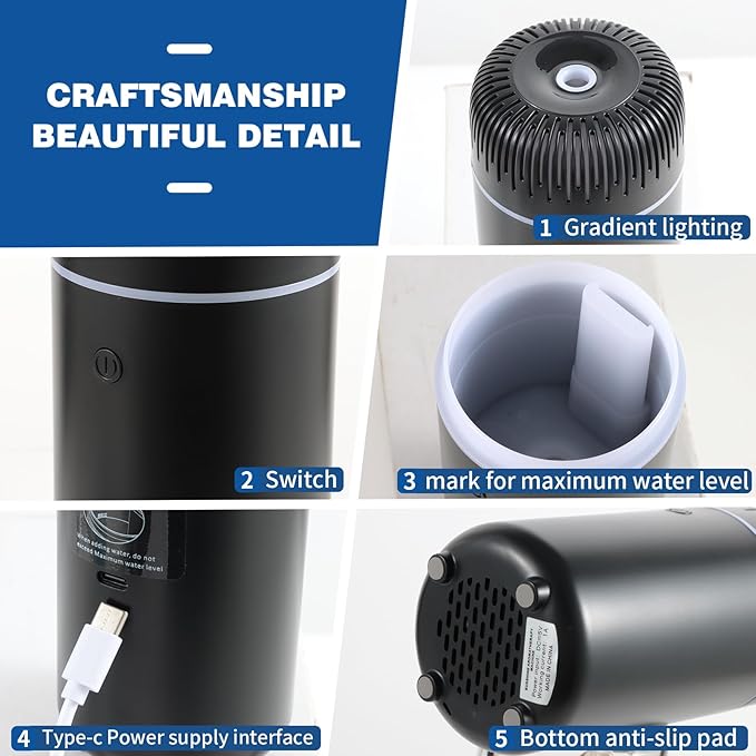 Generic Car Humidifier Aromatherapy Essential Oil Diffuser USB Mist Mini Portable for Car Home Office Bedroom, 100ML, Black