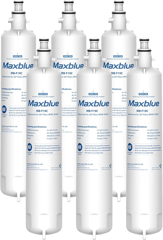 Maxblue Replacement for GE® RPWFE®, RPWF (with CHIP) Refrigerator Water Filter, Compatible with WSG-4, WF277, GFE28GMKES, PFE28KBLTS, GFD28GSLSS, PWE23KSKSS, GYE22HMKES, DFE28JSKSS, 6 Filters