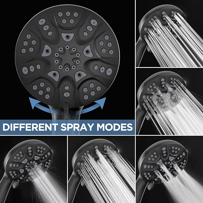 6-Mode High Pressure Handheld Shower Head Set, Consumer Reports Recommended HOPOPRO High Flow Hand Held Showerhead with 59 Inch Hose Bracket Teflon Tape Rubber Washers