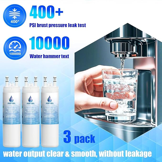 WF3CB Water Filter Replacement - Compatible with Frigidaire WF3CB, PureSource 3, 706465, 242086201, 242069601, PS3412266, AP4567491 Water Filter Replacement, Height 9 Inches, 3 Pack