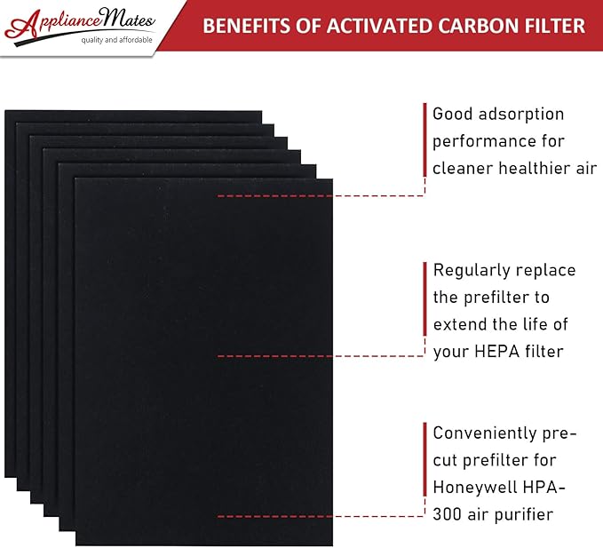 HRF-A300 Pre Filter A Replacement for Honeywell HPA300 Series HEPA Air Purifier, 6-Pack Pre-Cut Carbon Pre Filter