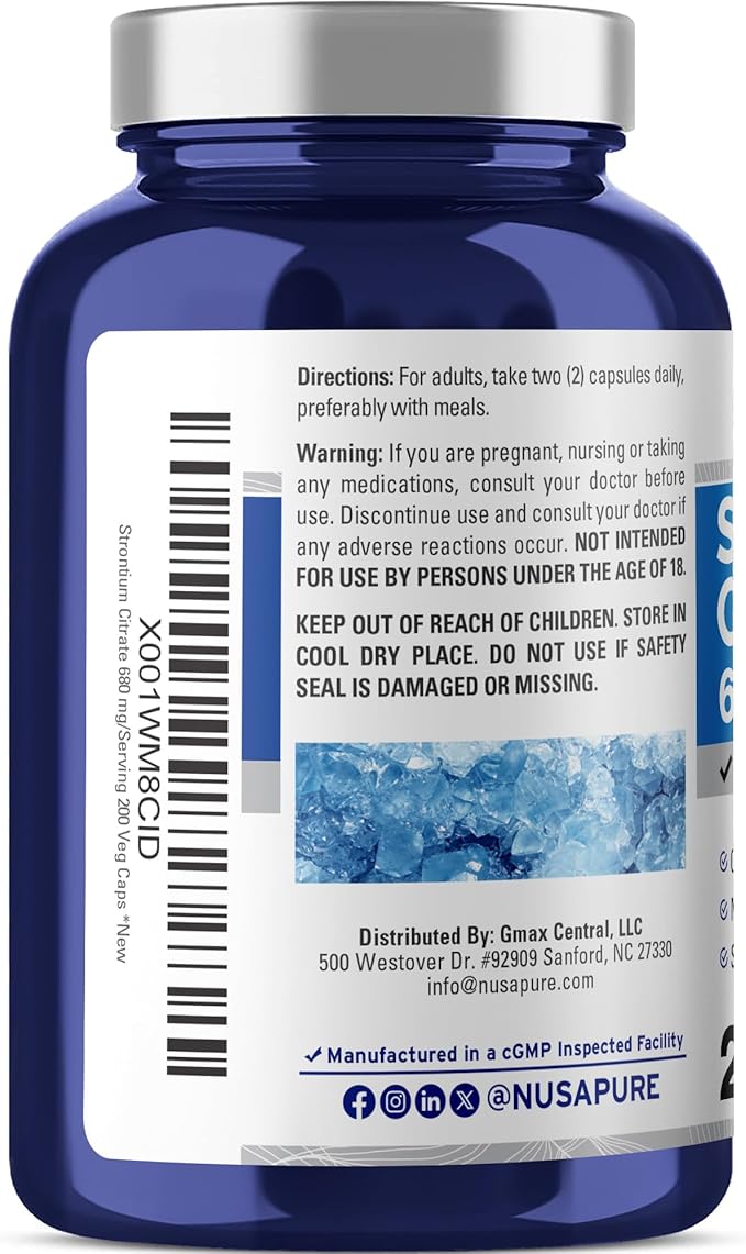 NusaPure Strontium 680 mg 200 Vegetarian Caps (Non-GMO, Vegan)