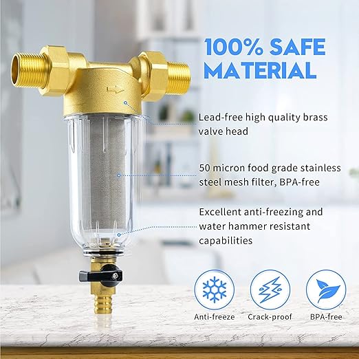 50 Micron Spin Down Sediment Filter for Whole House and Well Water, Reusable Washing Machine Water Filter, BPA-Free Pre-Filter