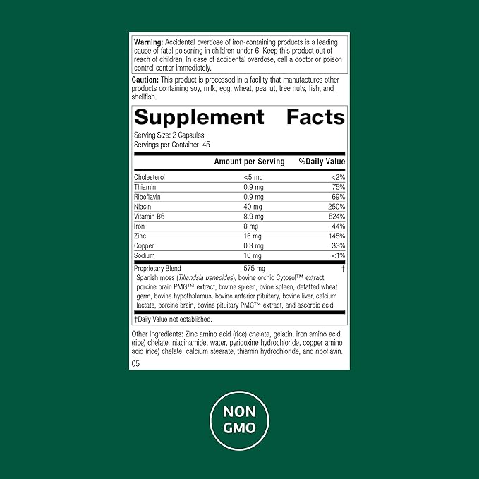 Standard Process Inc. Neuroplex - Whole Food Nervous System Supplements, Brain Health and Brain Support with Thiamin, Spanish Moss, Riboflavin, Calcium Lactate, Vitamin B6, Niacin - 90 Capsules