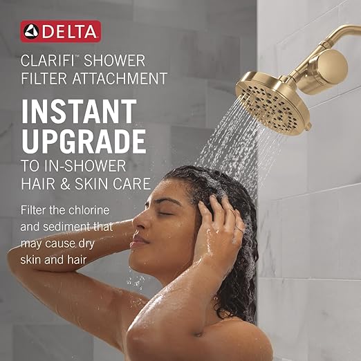 Delta Faucet 5-Setting Shower Head Gold with Clarifi Standard Shower Filter Attachment with Filter
