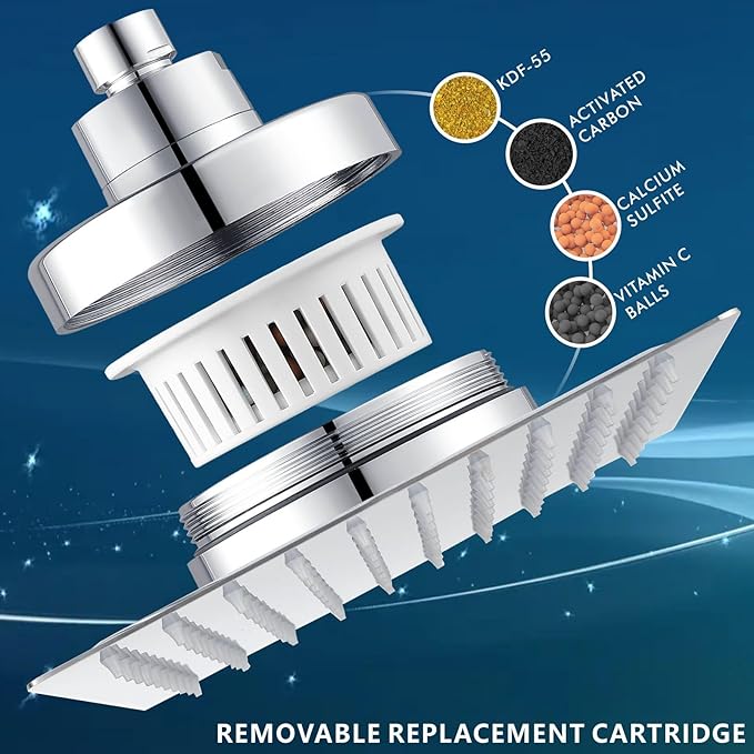 Voolan Rain Shower Head with Filtered - High Flow Large Rainfall Shower Heads Made of Stainless Steel - Waterfall Showerhead Filter For Hard Water (12" Chrome)