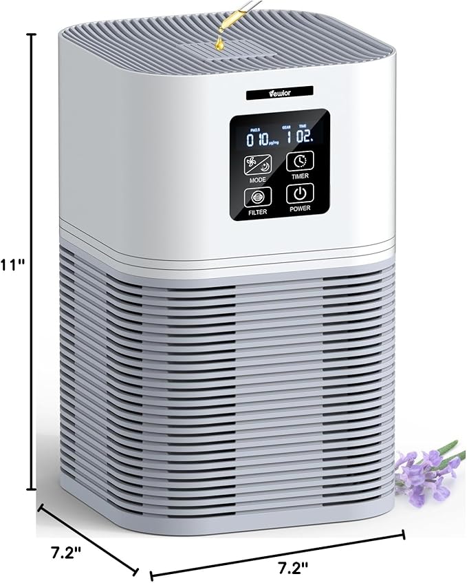 VEWIOR Air Purifiers for Home, Air Purifiers for Large Room up to 1200 sq.ft, H13 True HEPA Air Filter with Fragrance Sponge 6 Timers Quiet Air Cleaner for Pet Dander Wildfire